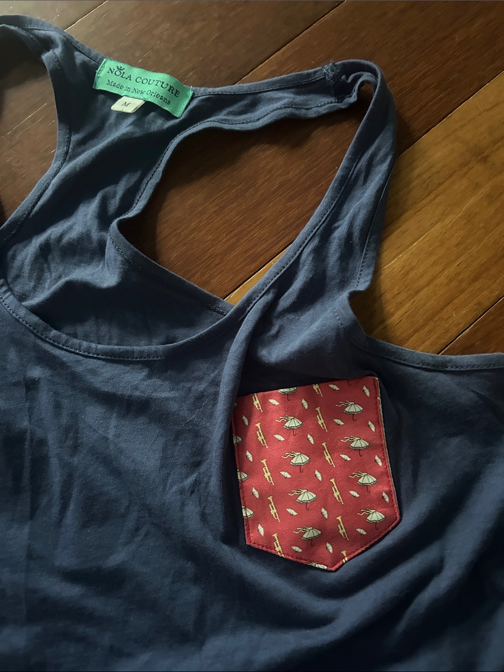 Navy Racerback Tank with Red Patterned Chest Pocket - Picture 2 of 2